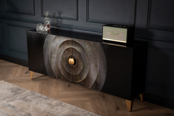 Sunset Handcrafted Solid Mango Wood Black Sideboard 177 cm 2.0