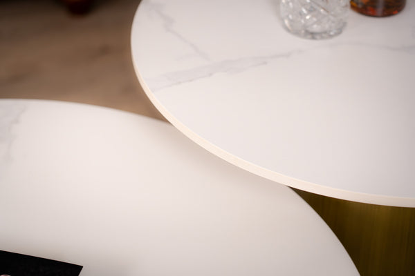 Pienza Italian Sintered Stone Round Side Table in Calacatta White Marble Look 60 cm