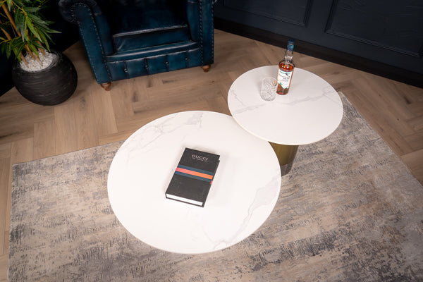 Pienza Italian Sintered Stone Round Coffee Table in Calacatta White Marble 80 cm