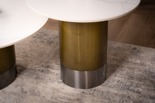 Pienza Italian Sintered Stone Round Side Table in Calacatta White Marble Look 60 cm