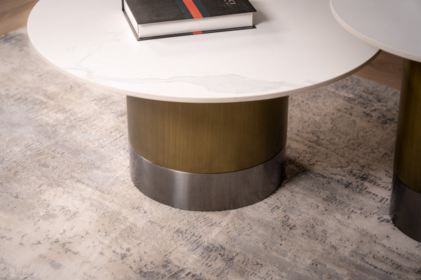 Pienza Italian Sintered Stone Round Coffee Table in Calacatta White Marble 80 cm