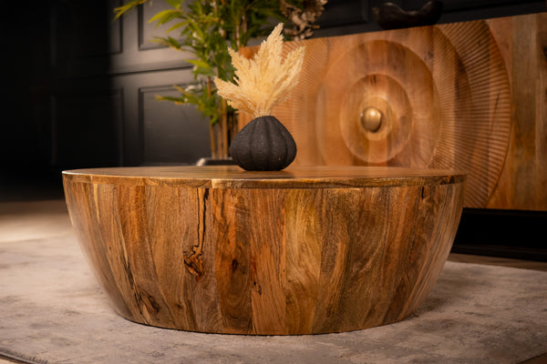 Pure Earth Solid Mango Wood Round Coffee Table Natural Brown 90 cm