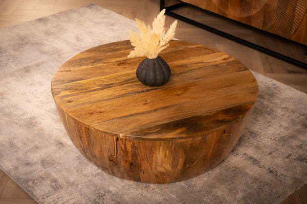 Pure Earth Solid Mango Wood Round Coffee Table Natural Brown 90 cm