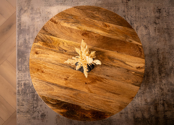 Pure Earth Solid Mango Wood Round Coffee Table Natural Brown 90 cm