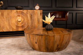 Pure Earth Solid Mango Wood Round Coffee Table Natural Brown 90 cm