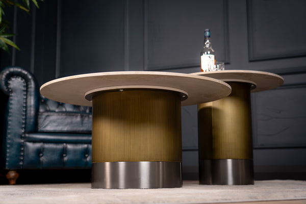 Pienza Italian Sintered Stone Round Coffee Table in Taupe Grey Gloss Marble Look 80 cm