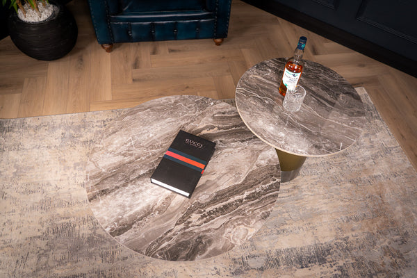 Pienza Italian Sintered Stone Round Coffee Table in Taupe Grey Gloss Marble Look 80 cm