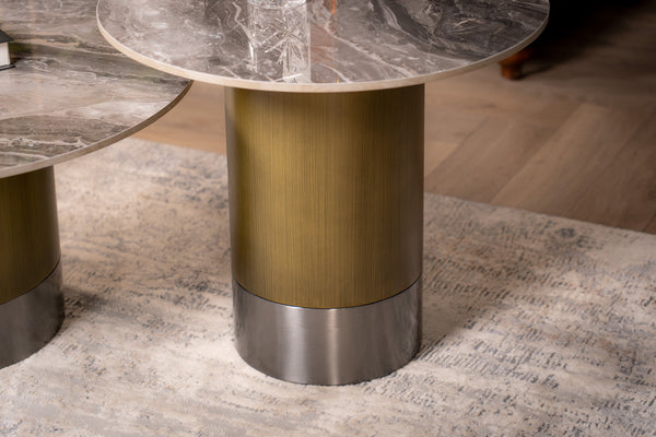 Pienza Italian Sintered Stone Round Side Table in Taupe Marble Look 60 cm