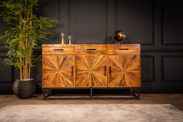 Artisan Industrial Mango Wood Sideboard with Handmade Mosaic 160 cm