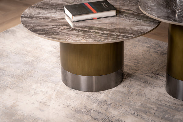 Pienza Italian Sintered Stone Round Coffee Table in Taupe Grey Gloss Marble Look 80 cm