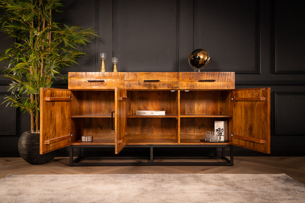 Artisan Industrial Mango Wood Sideboard with Handmade Mosaic 160 cm