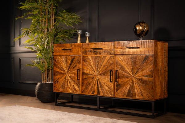 Artisan Industrial Mango Wood Sideboard with Handmade Mosaic 160 cm