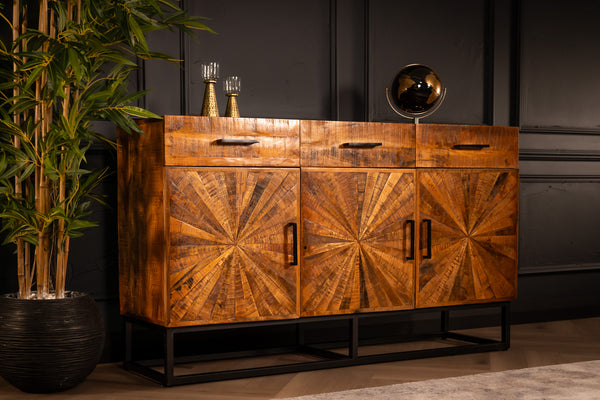 Artisan Industrial Mango Wood Sideboard with Handmade Mosaic 160 cm