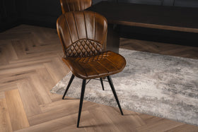 Valencia Curve Genuine Leather Dining Chair in Antique Brown and Black Legs