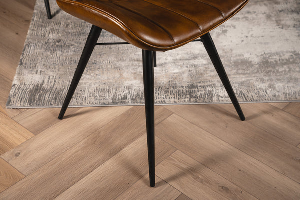 Valencia Curve Genuine Leather Dining Chair in Antique Brown and Black Legs