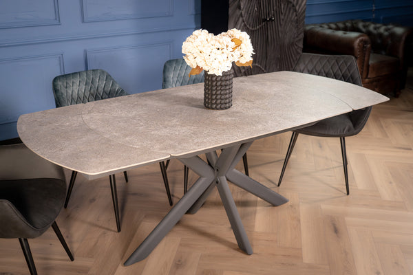 Integri Italian Sintered Stone Rotating Extendable Dining Table in Grey Concrete Look 140-200 cm
