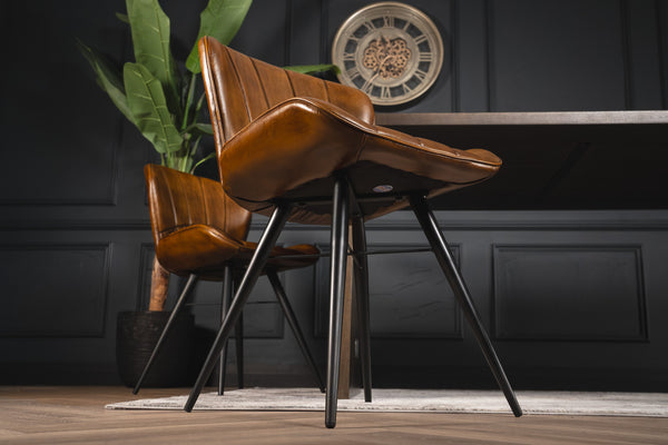 Valencia Curve Genuine Leather Dining Chair in Antique Brown and Black Legs