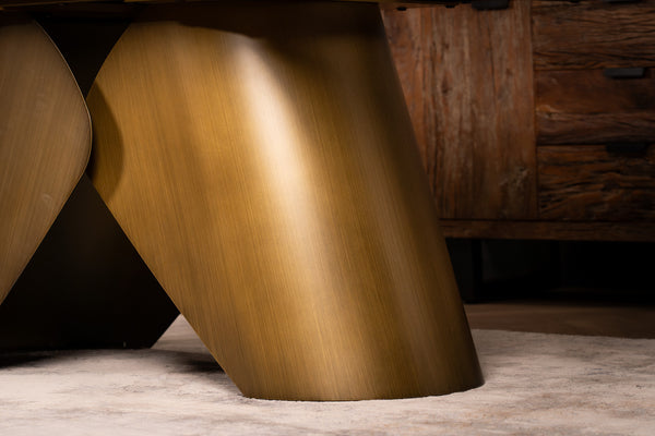 Nemesis Extendable Italian Sintered Stone Dining Table in White Concrete Gold Marble Look 180-220-260 cm