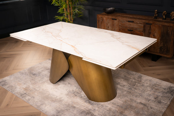 Nemesis Extendable Italian Sintered Stone Dining Table in White Concrete Gold Marble Look 180-220-260 cm