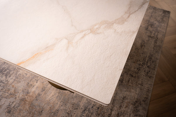 Nemesis Extendable Italian Sintered Stone Dining Table in White Concrete Gold Marble Look 180-220-260 cm