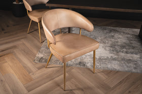 Vienna Genuine Leather Dining Chair in Beige with Golden Legs