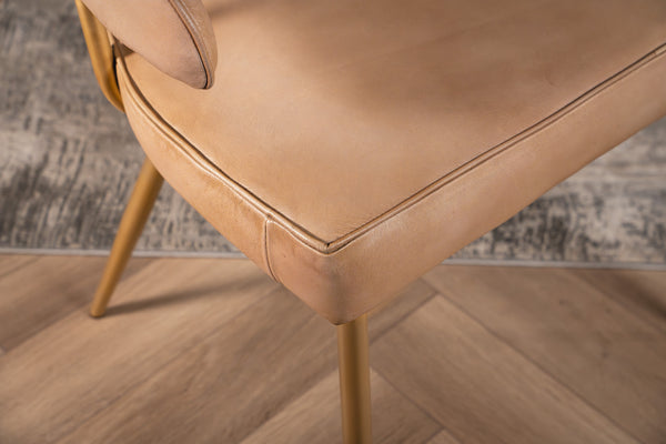 Vienna Genuine Leather Dining Chair in Beige with Golden Legs