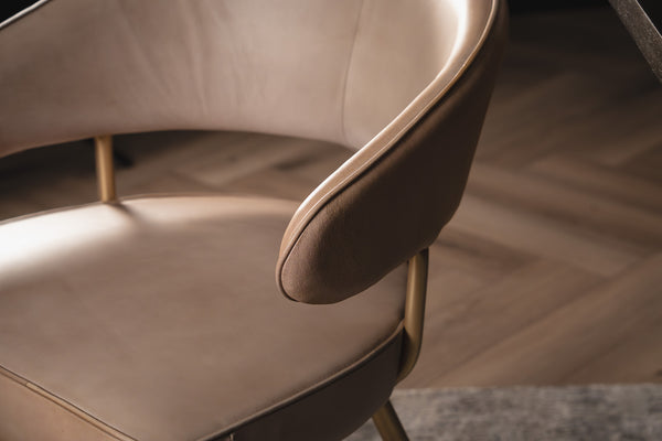 Vienna Genuine Leather Dining Chair in Beige with Golden Legs