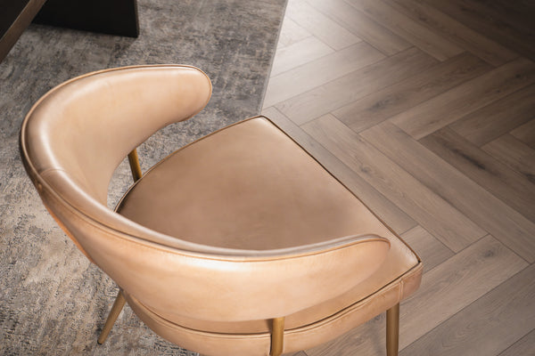 Vienna Genuine Leather Dining Chair in Beige with Golden Legs