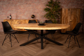 Galaxie Industrial Design Natural Mango Wood Oval Dining Table with Black Spider Legs 160 cm