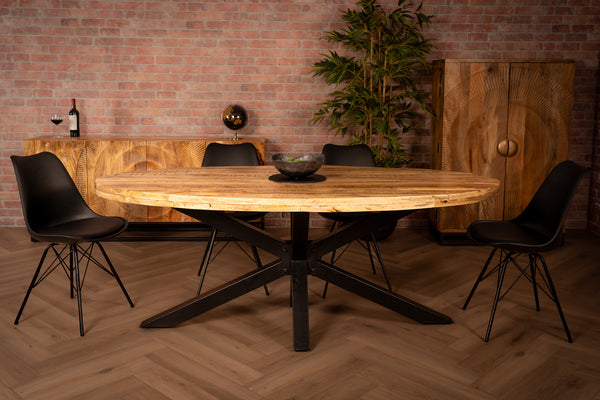 Galaxie Industrial Design Natural Mango Wood Oval Dining Table with Black Spider Legs 200 cm