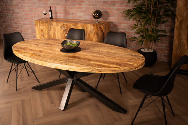 Galaxie Industrial Design Natural Mango Wood Oval Dining Table with Black Spider Legs 200 cm