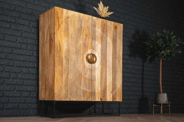 Sunset Handmade Solid Mango Wood Highboard Cabinet Natural Brown 120 cm