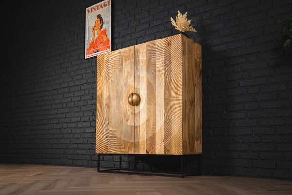 Sunset Handmade Solid Mango Wood Highboard Cabinet Natural Brown 120 cm