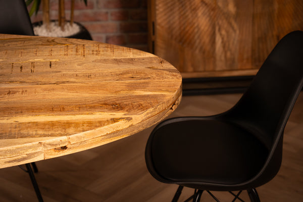 Galaxie Industrial Design Natural Mango Wood Oval Dining Table with Black Spider Legs 160 cm