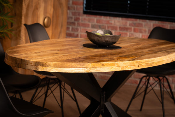Galaxie Industrial Design Natural Mango Wood Oval Dining Table with Black Spider Legs 160 cm