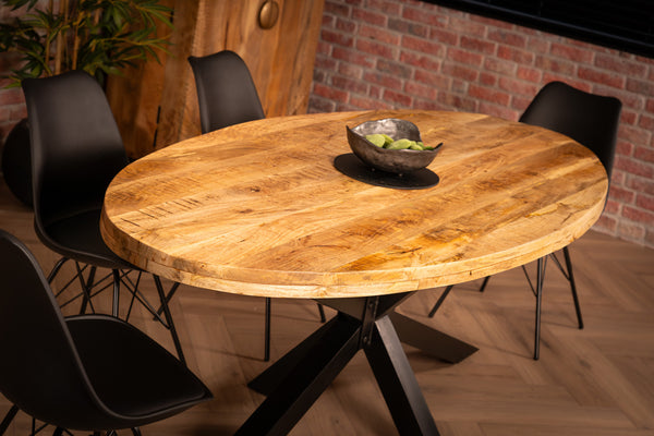 Galaxie Industrial Design Natural Mango Wood Oval Dining Table with Black Spider Legs 200 cm