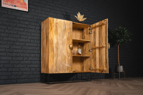 Sunset Handmade Solid Mango Wood Highboard Cabinet Natural Brown 120 cm