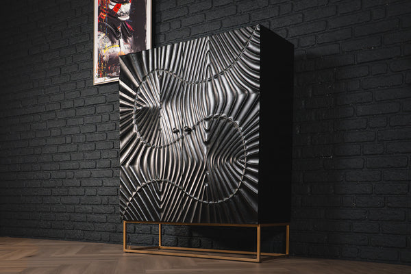 Scorpion Handmade Solid Mango Wood Black Highboard with 3D Carving 120 cm