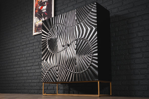 Scorpion Handmade Solid Mango Wood Black Highboard with 3D Carving 120 cm