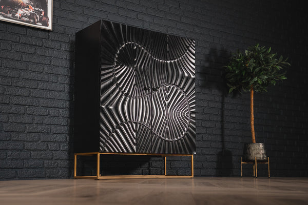 Scorpion Handmade Solid Mango Wood Black Highboard with 3D Carving 120 cm