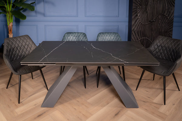 Oasis Extendable Italian Sintered Stone Dining Table in Black Manhattan Marble Look 160-200-240 cm
