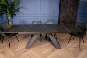 Oasis Extendable Italian Sintered Stone Dining Table in Black Manhattan Marble Look 160-200-240 cm