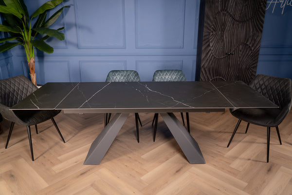 Oasis Extendable Italian Sintered Stone Dining Table in Black Manhattan Marble Look 160-200-240 cm