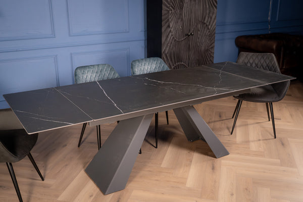 Oasis Extendable Italian Sintered Stone Dining Table in Black Manhattan Marble Look 160-200-240 cm
