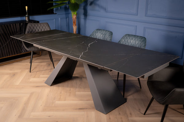 Oasis Extendable Italian Sintered Stone Dining Table in Black Manhattan Marble Look 160-200-240 cm