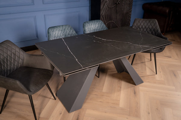 Oasis Extendable Italian Sintered Stone Dining Table in Black Manhattan Marble Look 160-200-240 cm
