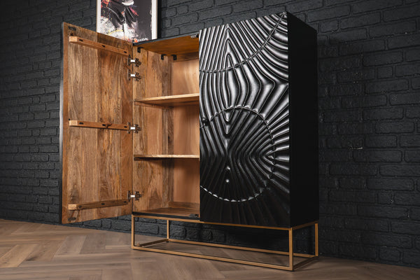 Scorpion Handmade Solid Mango Wood Black Highboard with 3D Carving 120 cm