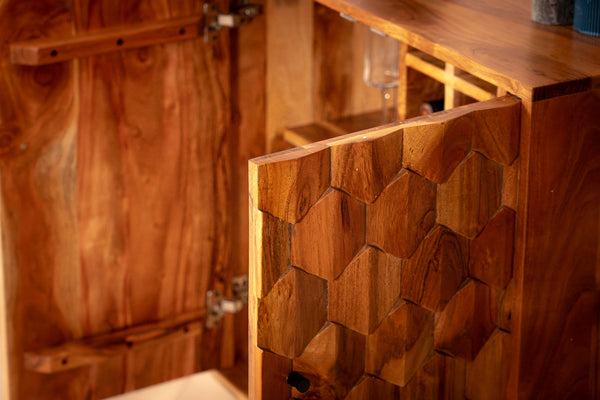 Hive Solid Acacia Wood Bar Cabinet 76 cm