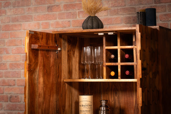 Hive Solid Acacia Wood Bar Cabinet 76 cm