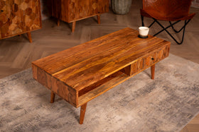 Solid Acacia Wood Coffee Table with Drawers 100 cm – Hive Natural Brown